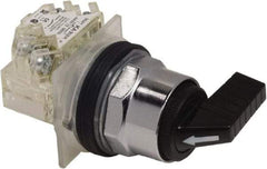 Schneider Electric - 1.18 Inch Mount Hole, 3 Position, Knob and Pushbutton Operated, Selector Switch - Black, Momentary (MO), NO/NC, Weatherproof and Dust and Oil Resistant - Exact Tool & Supply