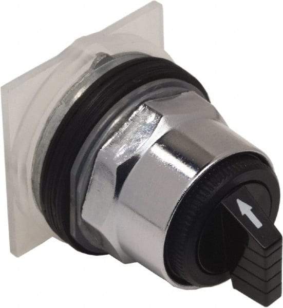Schneider Electric - 1.18 Inch Mount Hole, 3 Position, Knob and Pushbutton Operated, Selector Switch Only - Black, Momentary (MO), without Contact Blocks, Weatherproof and Dust and Oil Resistant - Exact Tool & Supply