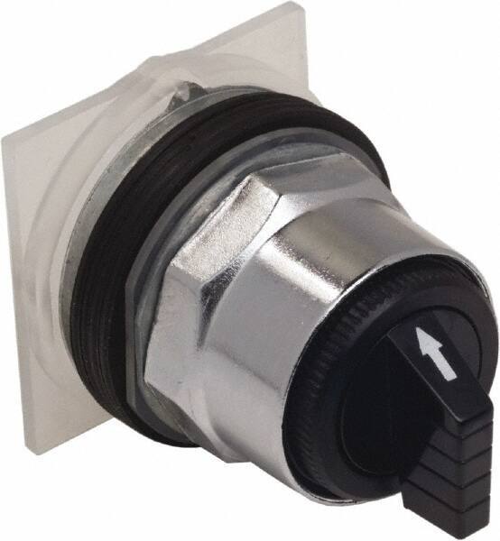 Schneider Electric - 1.18 Inch Mount Hole, 3 Position, Knob and Pushbutton Operated, Selector Switch Only - Black, Maintained (MA), without Contact Blocks, Weatherproof and Dust and Oil Resistant - Exact Tool & Supply