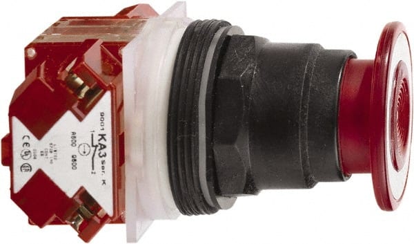 Square D - 1.22 Inch Mount Hole, Extended Mushroom Head, Pushbutton Switch with Contact Block - Exact Tool & Supply