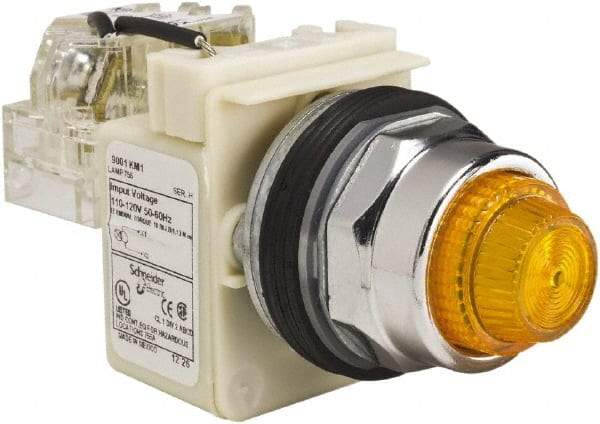 Schneider Electric - 120 VAC Amber Lens Indicating Light - Screw Clamp Connector - Exact Tool & Supply