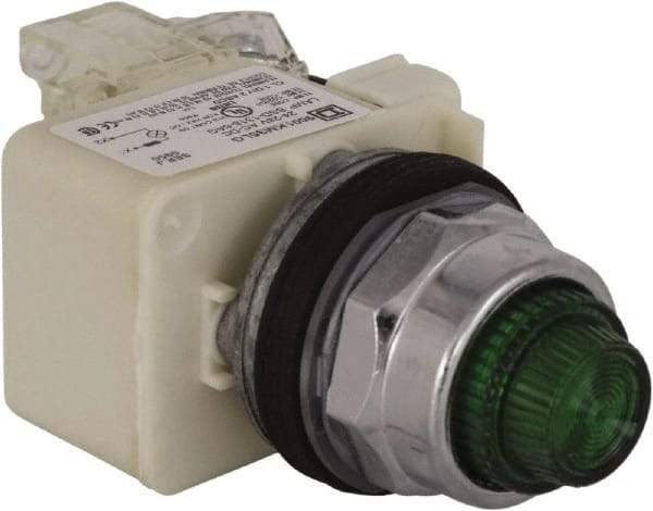 Schneider Electric - 24 V Green Lens LED Press-to-Test Indicating Light - Octagonal Lens, Screw Clamp Connector - Exact Tool & Supply