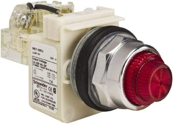 Schneider Electric - 24-28 VAC/VDC Red Lens Indicating Light - Screw Clamp Connector - Exact Tool & Supply