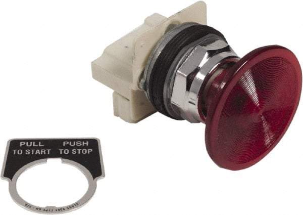 Schneider Electric - 1.18 Inch Mount Hole, Extended Straight, Pushbutton Switch Only - Round, Red Pushbutton, Illuminated, Maintained (MA), Weatherproof, Dust and Oil Resistant - Exact Tool & Supply