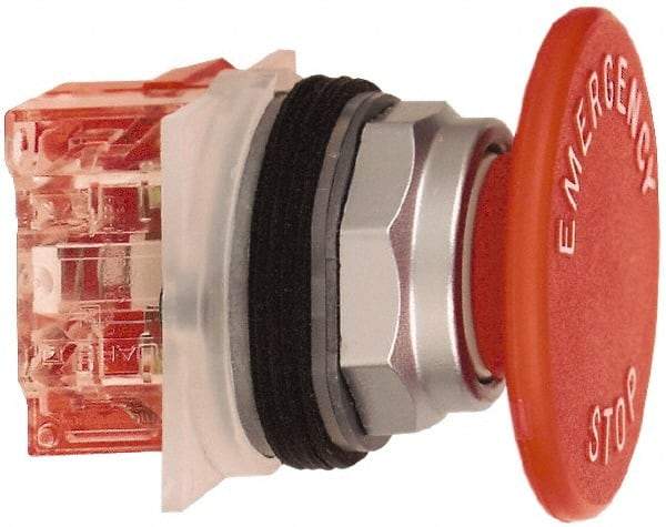Schneider Electric - 30mm Mount Hole, Extended Straight, Pushbutton Switch with Contact Block - Red Pushbutton, Momentary (MO) - Exact Tool & Supply