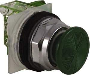 Schneider Electric - 30mm Mount Hole, Extended Straight, Pushbutton Switch with Contact Block - Green Pushbutton, Momentary (MO) - Exact Tool & Supply