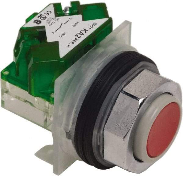 Schneider Electric - 30mm Mount Hole, Extended Straight, Pushbutton Switch with Contact Block - Red Pushbutton, Momentary (MO) - Exact Tool & Supply