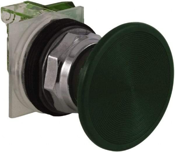 Schneider Electric - 30mm Mount Hole, Extended Straight, Pushbutton Switch with Contact Block - Green Pushbutton, Momentary (MO) - Exact Tool & Supply