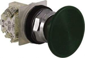 Schneider Electric - 30mm Mount Hole, Extended Straight, Pushbutton Switch with Contact Block - Green Pushbutton, Momentary (MO) - Exact Tool & Supply