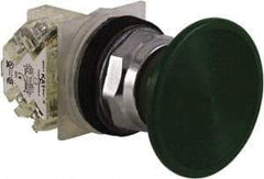 Schneider Electric - 30mm Mount Hole, Extended Straight, Pushbutton Switch with Contact Block - Green Pushbutton, Momentary (MO) - Exact Tool & Supply