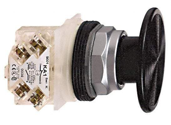 Schneider Electric - 30mm Mount Hole, Extended Mushroom Head, Pushbutton Switch with Contact Block - Round, Black Pushbutton, Momentary (MO) - Exact Tool & Supply