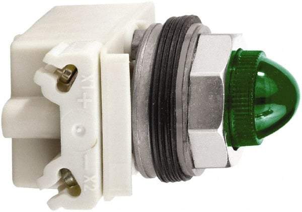 Schneider Electric - 24 V Green Lens Incandescent Pilot Light - Round Lens, Screw Clamp Connector - Exact Tool & Supply