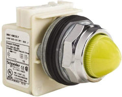Schneider Electric - 12-14 VAC/VDC Yellow Lens LED Pilot Light - Domed/Round Lens, Screw Clamp Connector, 69.98mm OAL x 54mm Wide, Dust-tight, Oiltight, Shock Resistant, Vibration Resistant, Watertight - Exact Tool & Supply