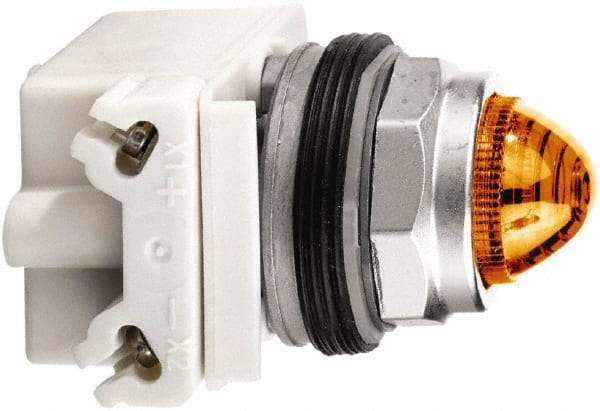 Schneider Electric - 120 V Amber Lens LED Pilot Light - Round Lens, Screw Clamp Connector - Exact Tool & Supply