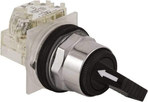 Schneider Electric - 1.18 Inch Mount Hole, 2 Position, Knob and Pushbutton Operated, Selector Switch - Black, Maintained (MA), NO/NC, Weatherproof and Dust and Oil Resistant - Exact Tool & Supply