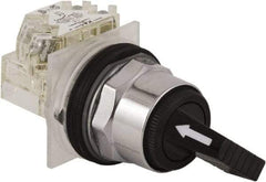 Schneider Electric - 1.18 Inch Mount Hole, 2 Position, Knob and Pushbutton Operated, Selector Switch - Black, Maintained (MA), NO/NC, Weatherproof and Dust and Oil Resistant - Exact Tool & Supply