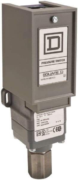 Square D - 1 NEMA Rated, SPDT, 20 to 1,000 psi, Electromechanical Pressure and Level Switch - Adjustable Pressure, 120 VAC at 6 Amp, 125 VDC at 0.22 Amp, 240 VAC at 3 Amp, 250 VDC at 0.27 Amp, 1/4 Inch Connector, Screw Terminal, For Use with 9012G - Exact Tool & Supply