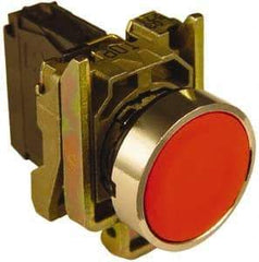 Schneider Electric - 22mm Mount Hole, Extended Straight, Pushbutton Switch with Contact Block - Round, Red Pushbutton, Momentary (MO) - Exact Tool & Supply