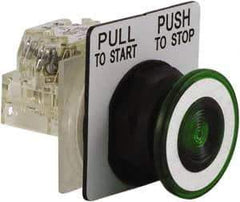 Schneider Electric - 30mm Mount Hole, Extended Straight, Pushbutton Switch with Contact Block - Green Pushbutton, Maintained (MA) - Exact Tool & Supply