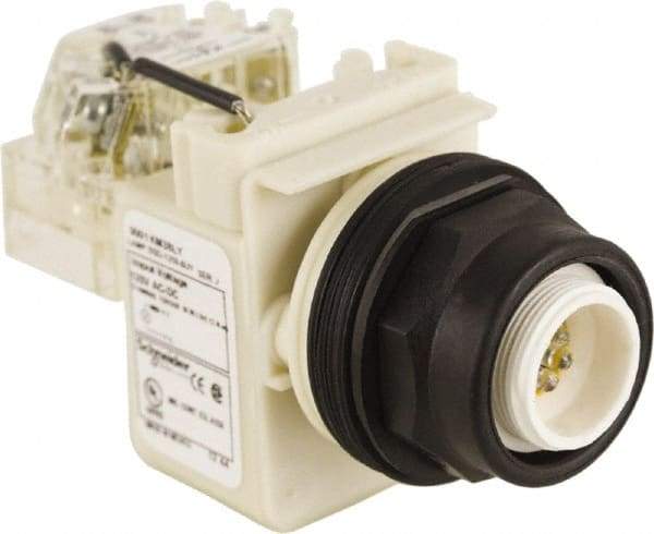 Schneider Electric - 120 V Yellow Lens LED Pilot Light - Round Lens, Screw Clamp Connector, 54mm OAL x 42mm Wide, Vibration Resistant - Exact Tool & Supply