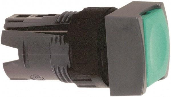 Schneider Electric - 16mm Mount Hole, Flush, Pushbutton Switch Only - Square, Green Pushbutton, Nonilluminated, Momentary (MO), Vibration Resistant - Exact Tool & Supply