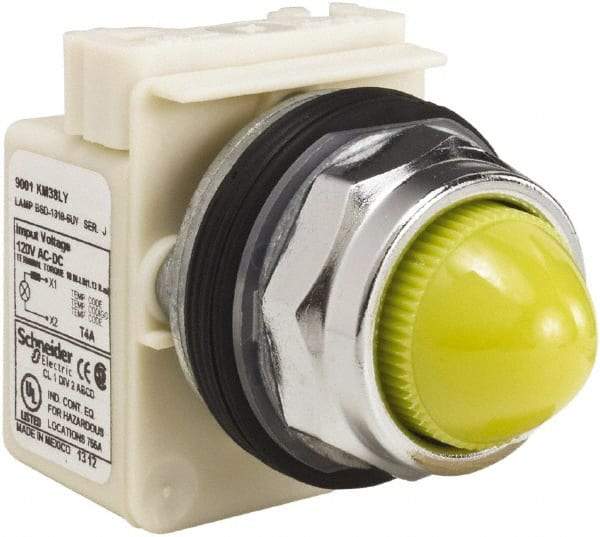 Schneider Electric - 120 V Yellow Lens LED Indicating Light - Screw Clamp Connector - Exact Tool & Supply