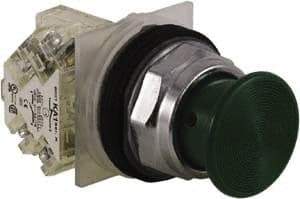 Schneider Electric - 30mm Mount Hole, Extended Straight, Pushbutton Switch with Contact Block - Green Pushbutton, Momentary (MO) - Exact Tool & Supply