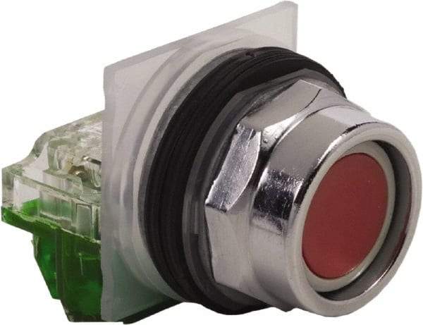 Schneider Electric - 30mm Mount Hole, Extended Straight, Pushbutton Switch with Contact Block - Red Pushbutton, Momentary (MO) - Exact Tool & Supply