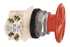 Schneider Electric - 30mm Mount Hole, Extended Mushroom Head, Pushbutton Switch with Contact Block - Round, Red Pushbutton, Momentary (MO) - Exact Tool & Supply