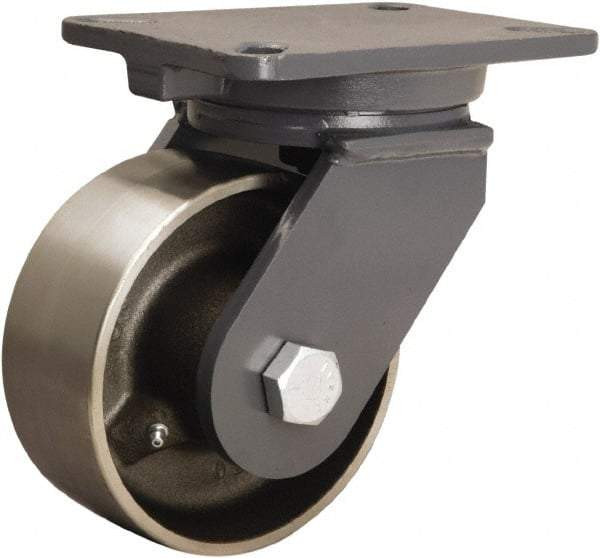 Hamilton - 6" Diam x 2-1/2" Wide x 8" OAH Top Plate Mount Swivel Caster - Forged Steel, 3,500 Lb Capacity, Tapered Roller Bearing, 5-1/4 x 7-1/4" Plate - Exact Tool & Supply