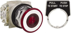 Schneider Electric - 30mm Mount Hole, Extended Straight, Pushbutton Switch with Contact Block - Red Pushbutton, Maintained (MA) - Exact Tool & Supply