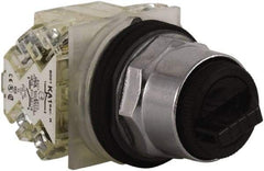 Schneider Electric - 1.18 Inch Mount Hole, 3 Position, Knob and Pushbutton Operated, Selector Switch - Black, Maintained (MA), 2NO/2NC, Weatherproof and Dust and Oil Resistant - Exact Tool & Supply