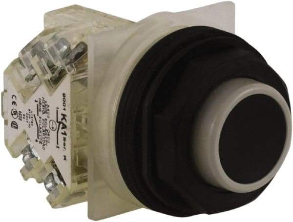 Schneider Electric - 30mm Mount Hole, Extended Straight, Pushbutton Switch with Contact Block - Black Pushbutton, Momentary (MO) - Exact Tool & Supply