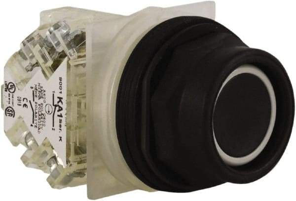 Schneider Electric - 30mm Mount Hole, Extended Straight, Pushbutton Switch with Contact Block - Black Pushbutton, Momentary (MO) - Exact Tool & Supply