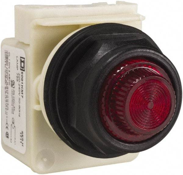 Schneider Electric - 220 VAC at 50/60 Hz via Transformer, 240 VAC at 50/60 Hz via Transformer Red Lens Indicating Light - Round Lens, Screw Clamp Connector, Corrosion Resistant, Dust Resistant, Oil Resistant - Exact Tool & Supply