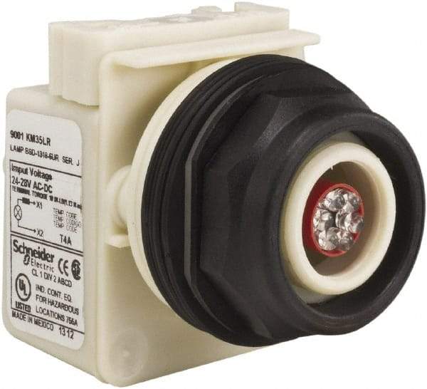 Schneider Electric - 28 V Red Lens LED Pilot Light - Round Lens, Screw Clamp Connector, 54mm OAL x 42mm Wide, Vibration Resistant - Exact Tool & Supply