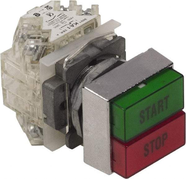 Schneider Electric - 30mm Mount Hole, Pushbutton Switch Only - Rectangle, Green and Red Pushbutton, Nonilluminated, Momentary (MO), On-Off - Exact Tool & Supply