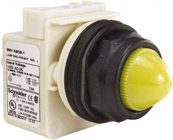 Schneider Electric - 120 V Yellow Lens LED Indicating Light - Round Lens, Screw Clamp Connector, Corrosion Resistant, Dust Resistant, Oil Resistant - Exact Tool & Supply