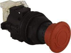Schneider Electric - 30mm Mount Hole, Extended Mushroom Head, Pushbutton Switch with Contact Block - Round, Red Pushbutton, Maintained (MA) - Exact Tool & Supply