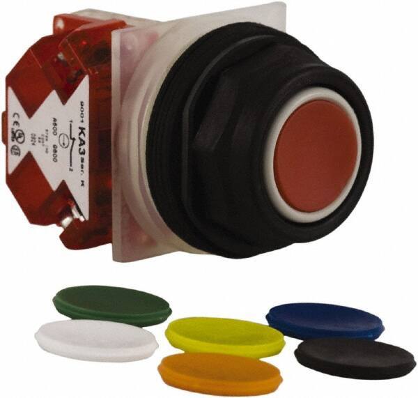 Schneider Electric - 30mm Mount Hole, Extended Straight, Pushbutton Switch with Contact Block - Multicolored Pushbutton, Momentary (MO) - Exact Tool & Supply