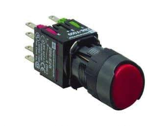 Schneider Electric - 16mm Mount Hole, Flush, Pushbutton Switch with Contact Block - Round, Red Pushbutton, Momentary (MO) - Exact Tool & Supply