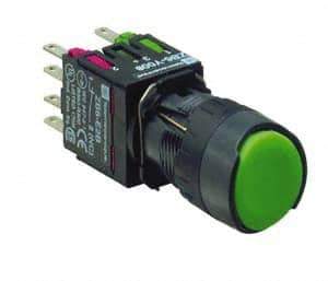 Schneider Electric - 16mm Mount Hole, Flush, Pushbutton Switch with Contact Block - Round, Green Pushbutton, Momentary (MO) - Exact Tool & Supply