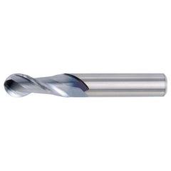 1/8″ Dia. × 1/8″ Shank × 1/4″ DOC × 2″ OAL, Carbide Uncoated, 2 Flute, CW|37° Helix, Round, Ballnose End Mill - Exact Tool & Supply