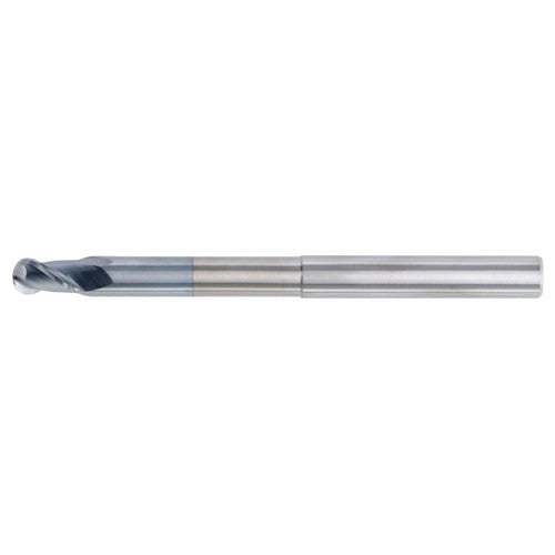 1/2″ Dia. × 1/2″ Shank × 5/8″ DOC × 6″ OAL, Carbide Uncoated, 2 Flute, CW|37° Helix, Round, Ballnose End Mill - Exact Tool & Supply