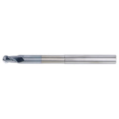1/2″ Dia. × 1/2″ Shank × 5/8″ DOC × 6″ OAL, Carbide Uncoated, 2 Flute, CW|37° Helix, Round, Ballnose End Mill - Exact Tool & Supply