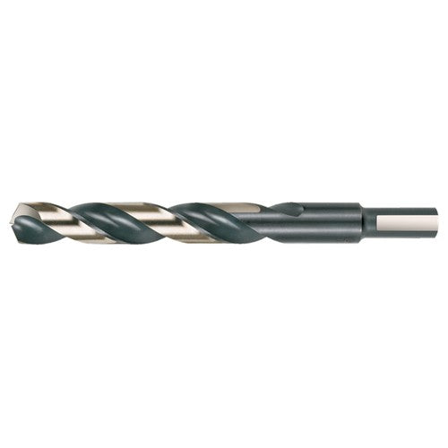 25/64 RHS / RHC HSS 135 Degree Split Point 3/8″ Reduced Shank Heavy Duty Jobber Length Drill - Black & Gold - Exact Tool & Supply