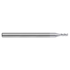 Variable Helix End Mills for Aluminum Alloys - 0.0450″ Cutter Diameter × 0.0030″ Radius × 0.1350″ Length of Cut Carbide Corner Radius End Mill for Aluminum Alloys, 3 Flutes, TiB2 Coated - Exact Tool & Supply