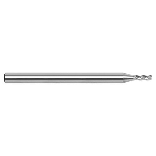 Variable Helix End Mills for Aluminum Alloys - 0.400mm Cutter Diameter × 0.050mm Radius × 1.200mm Length of Cut Carbide Corner Radius End Mill for Aluminum Alloys, 3 Flutes - Exact Tool & Supply