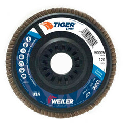 4-1/2″ Tiger Disc Abrasive Flap Disc, Angled, Trimmable Backing, 120Z, 7/8″ Arbor Hole - Exact Tool & Supply