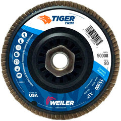 4-1/2″ Tiger Disc Abrasive Flap Disc, Angled, Trimmable Backing, 80Z, 5/8″-11 UNC Nut - Exact Tool & Supply